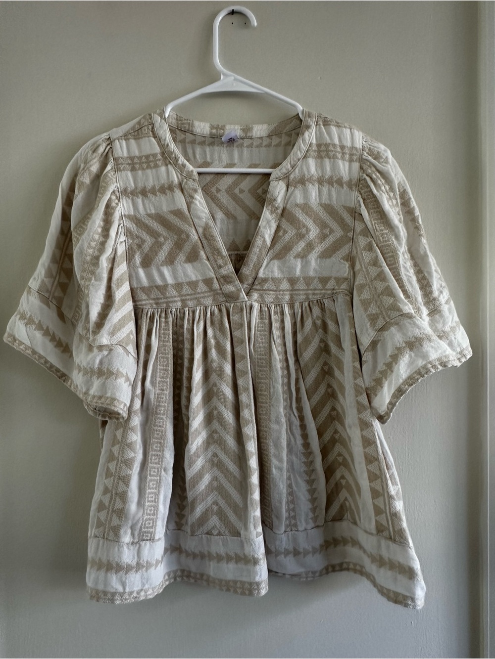 Old Navy Cream & Tan Embroidered Peasant Blouse